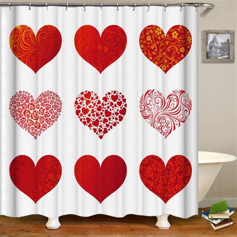 Hearts Shower Curtain Valentines Day Falling Red Hearts Shower