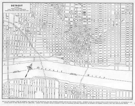 Detroit Michigan Map Vintage 1940s Original Us City Map