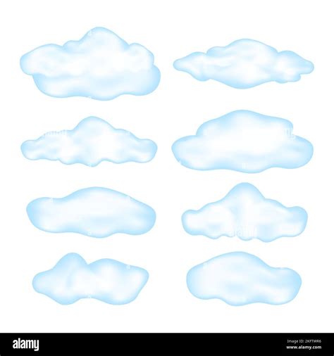 set of cartoon blue clouds isolated on white background various realistic clouds vector