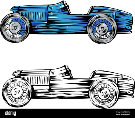 Blue Vintage Racing Car Design Isolated On A White Background Vector