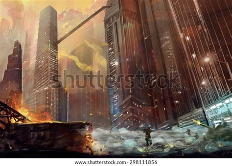 Illustration The Battle In The City Realistic Style Scene