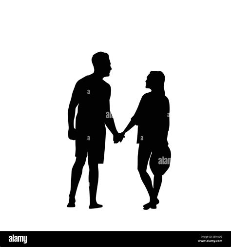 Black Silhouette Romantic Couple Holding Hands Full Length Isolated