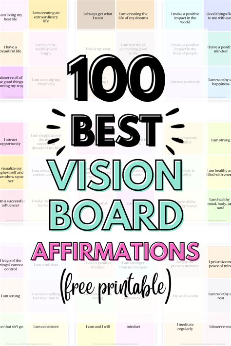 100 best vision board affirmations free printable vision board themes vision board words