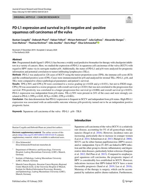 Pdf Pd L1 Expression And Survival In P16 Negative And Positive
