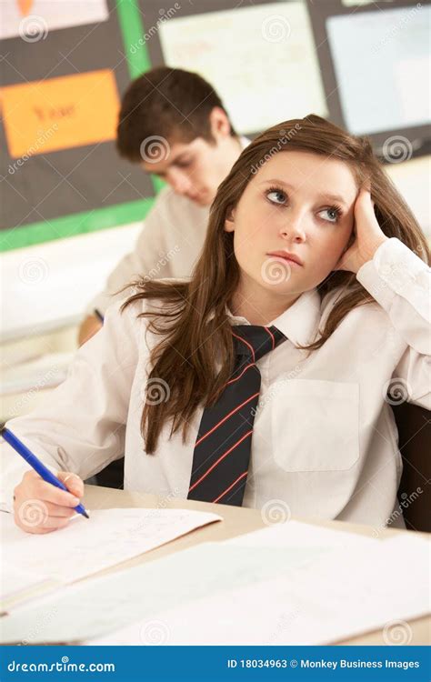 Bored Female Teenage Student Studying Stock Image Image Of Children