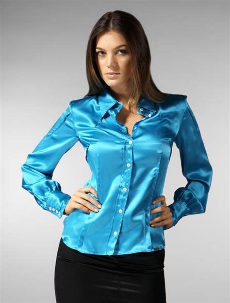 Blue Satin Fitted Blouse Satin Blouses Satin Shirts Beautiful Blouses