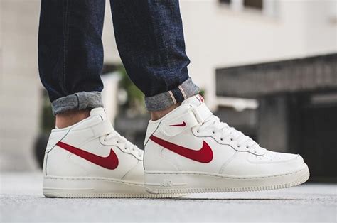 2018 New Nike Air Force 1 Mid White Red Womens Sneakers Sneakers
