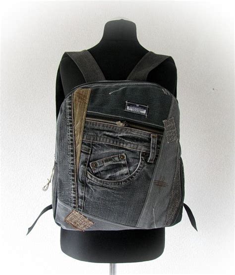 Recycled Gray Jeans Unisex Backpack Hipster Denim Backpack School