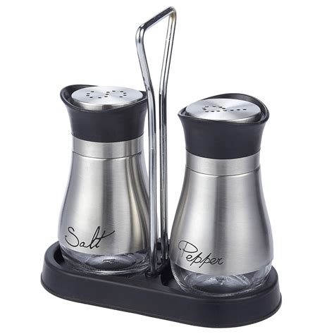 salt and pepper shakers set high grade stainless steel with glass bottom and 4 stand 4 x 6