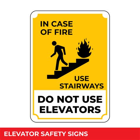 In Case Of Fire Use Stairs Do Not Use Elevators Sign With Warning