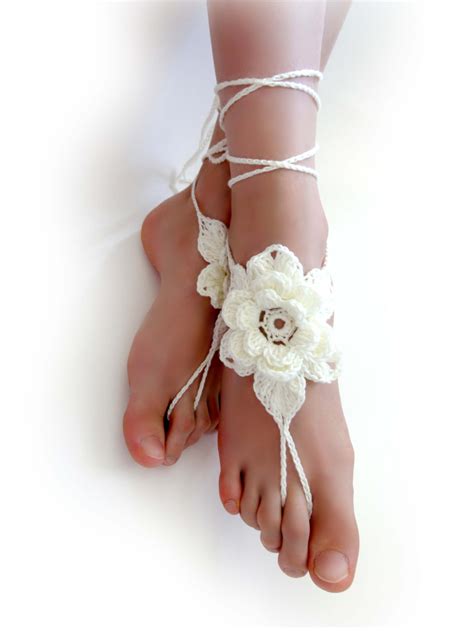 Floral Crochet Barefoot Sandals Ivory Or 27 Colors Etsy