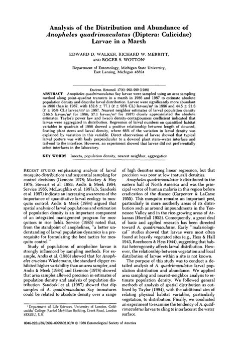 (PDF) Analysis of the Distribution and Abundance of Anopheles
