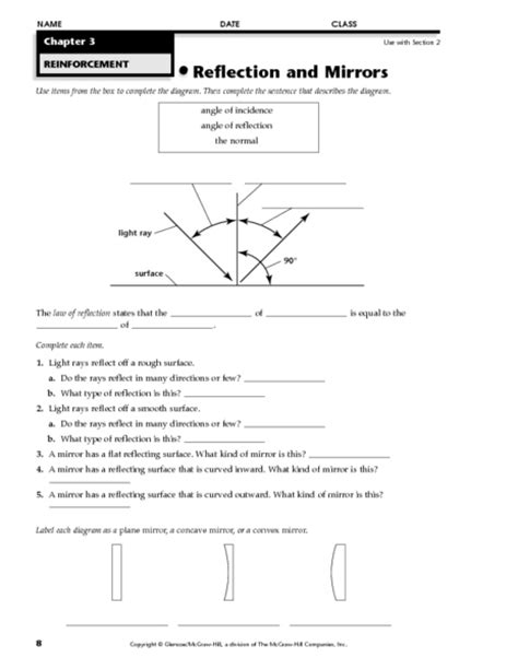 Reflection And Mirrors Worksheet For 9th 12th Grade Lesson Planet