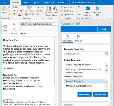 The Microsoft Dynamics 365 App For Outlook Encore Business Solutions