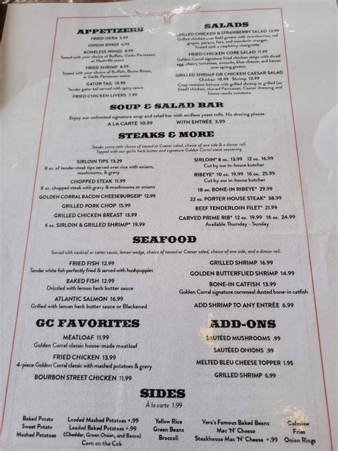 Menu at GC Grill House by Golden Corral restaurant, Lake Placid