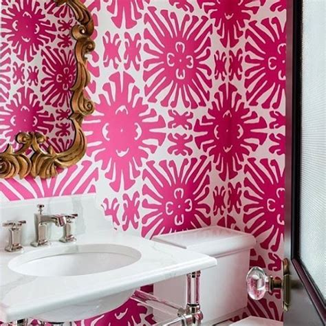 Statement Powder Room Pink Wallpaper Home Girl Bathroom Decor Diy