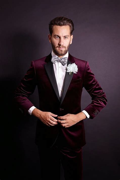 Men New Maroon Velvet Black Lapel Wedding Tuxedo Suits Jacket Blazer