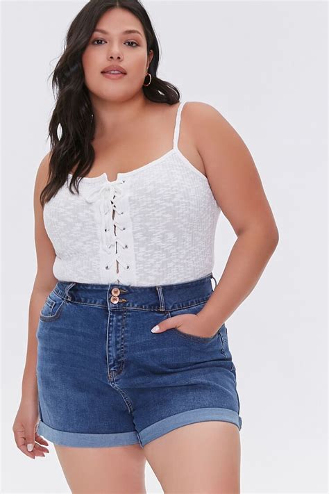 plus size cuffed denim shorts