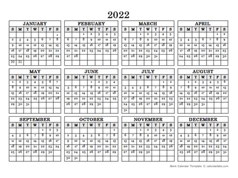 2022 Blank Yearly Calendar Landscape Free Printable Templates