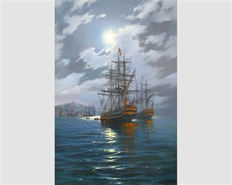 Night Sailing Ship Painting By Alexander Shenderov Large Sea Original
