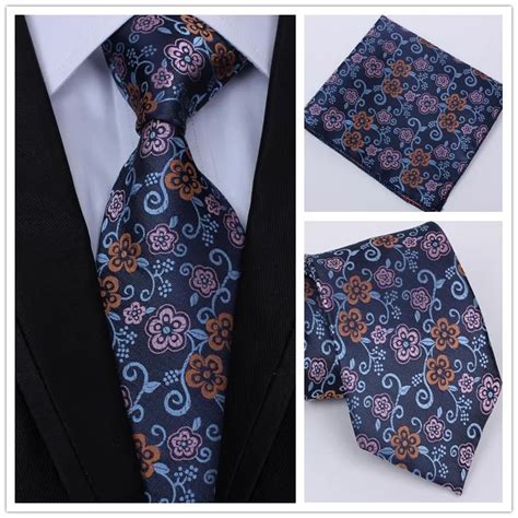 High Quality Necktie Set Paisley Blue Print Floral Silk Mens Tie