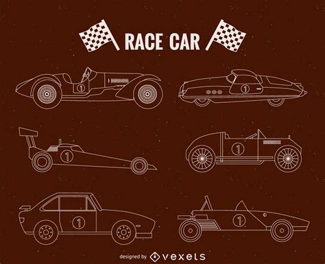 Vintage Race Cars Illustration Set Vector Download