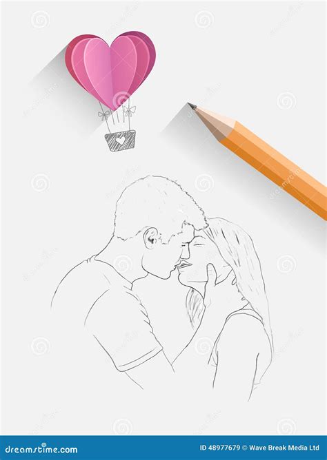 Sketch Of Kissing Couple With Pencil Stock Vector Illustration Of