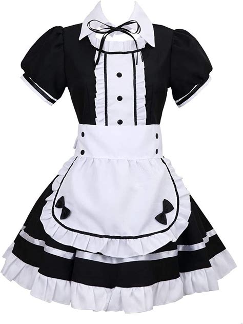 Maid Costume French Maid Fancy Dress Cotton Black Maid Costume Long Sleeve Dress With White