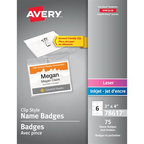 Avery Garment Friendly Clip Style Name Badge Kit White 4 X 3 75bx