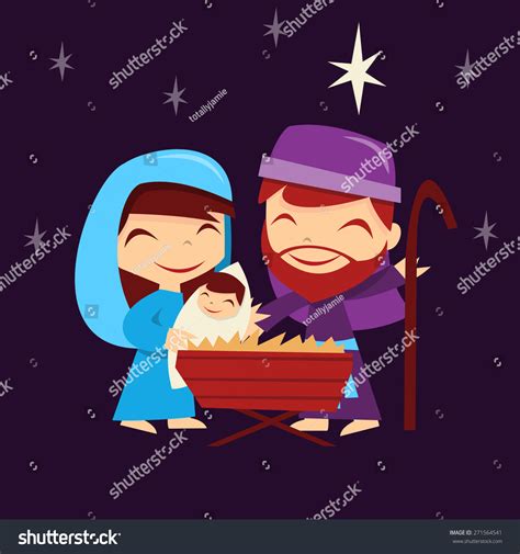 Cartoon Vector Illustration Retro Cute Nativity Stock Vector Royalty