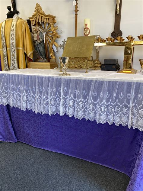 Altar Cloth Hand Convent Ihs Lace 240cm X 40cm Exquisite Work