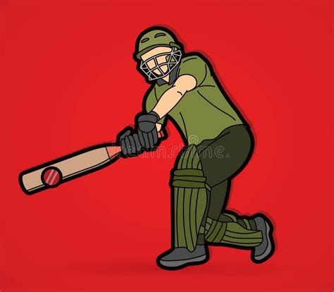 Cricket Player Action Cartoon Sport Graphic Stock Vector Illustration