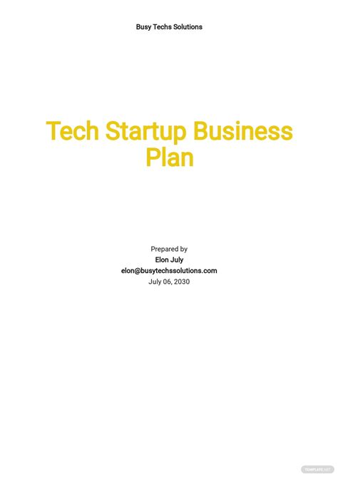 Business Plan Template For Tech Startup