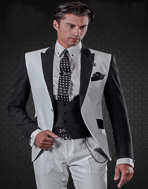 Hot Sale Slim Fit Groomsman Dinner Suit White And Black Patchwork Groom