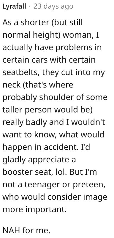 She Still Puts Her 10 Year Old Daughter In A Booster Seat Is She Wrong