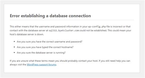 Error Establishing A Database Connection Hosting Support