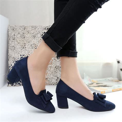 Womens Bowknot Suede Thick High Heels Casual Pointed Toe Fashion Shoes Buy At A Low Prices On