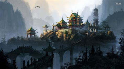 Asian Pagoda Temple Illustration Fantasy Art Landscapes Asian