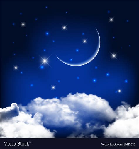 Night Sky Background With Moon Above Clouds Vector Image