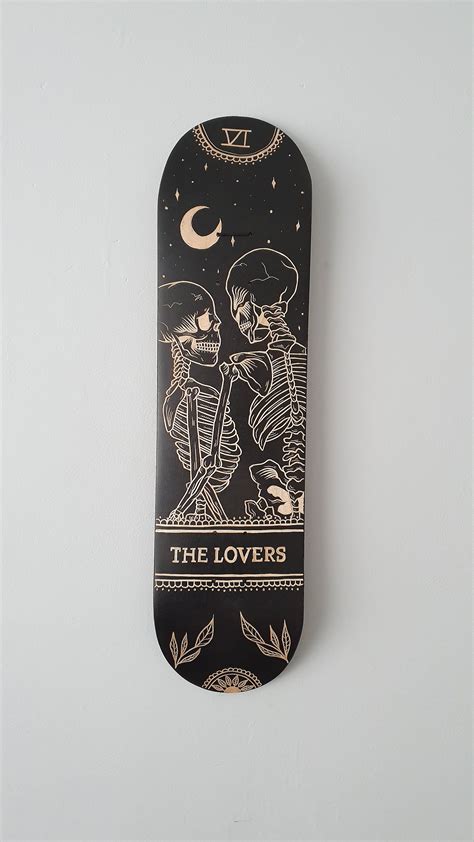 hand carved skeleton lovers tarot style woodcut carved onto skate deck in 2020 skate decks