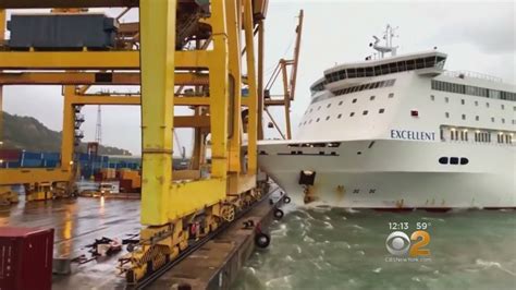 Ferry Collides With Crane Sparking Dock Fire Youtube