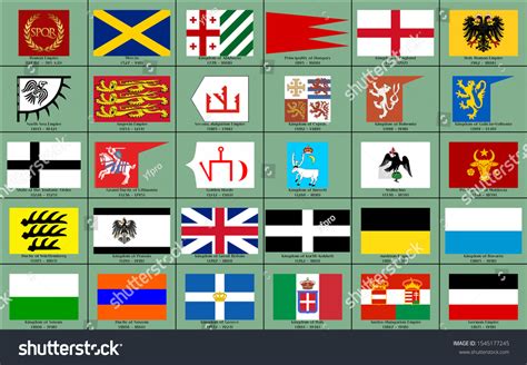 Vektor Stok Flags Major Empires Established Europe Past Tanpa Royalti