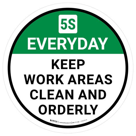 5s Everyday Keep Work Areas Clean And Orderly Round Floor Sign
