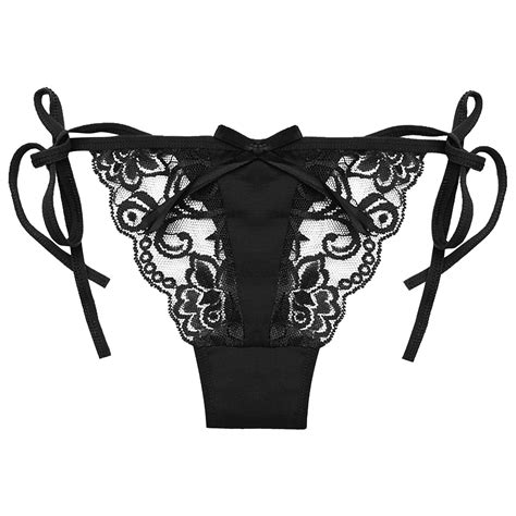 Odeerbi Womens Underwear See Through Thongs Erogenous Lace Lingerie Panties Underpants Black