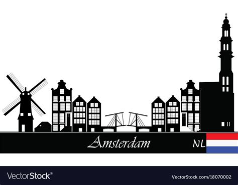 amsterdam skyline with flag royalty free vector image