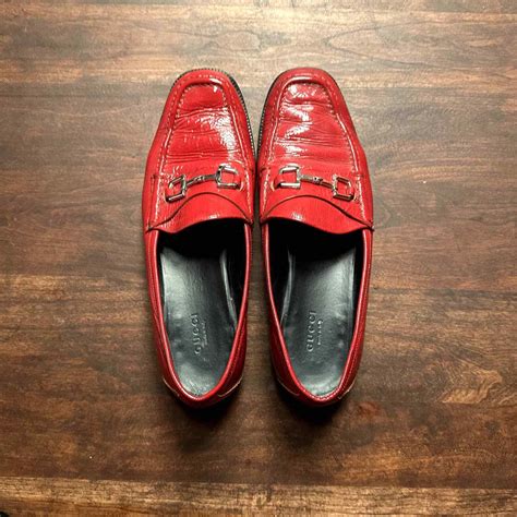 Vintage Gucci Red Patent Leather Horsebit Loafers Gem