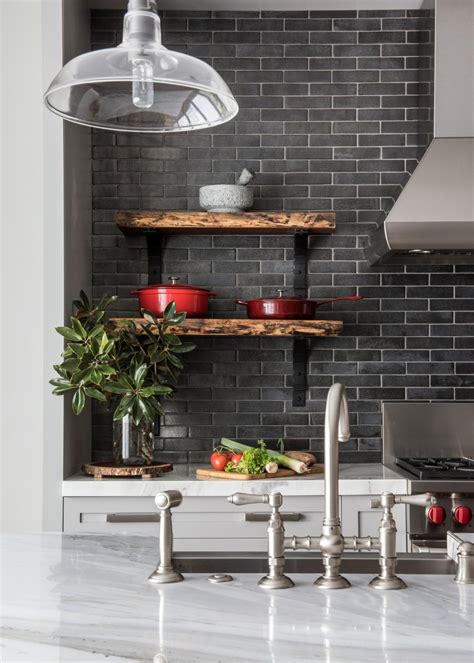 Glossy grey subway tiles arranged horizontally add traditional touch to your kitchen. Transitional Kitchen With Gray Subway Tile Backsplash | HGTV
