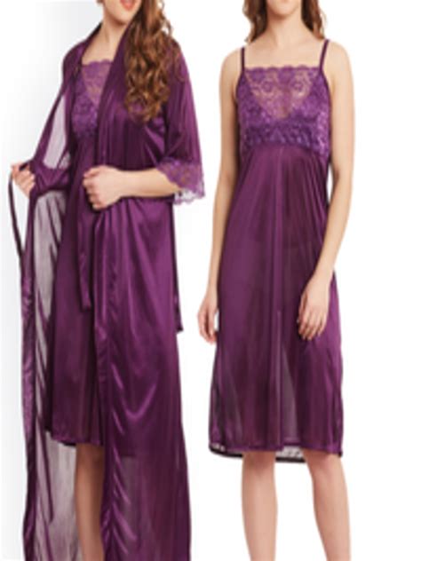 Buy Claura Purple Nightdress With Robe St 18 Nightdress For Women