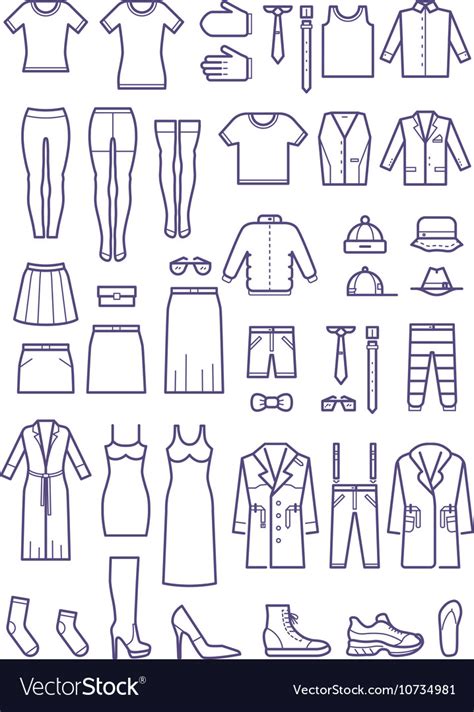 Female And Male Casual Clothes Garment Outline Vector Image