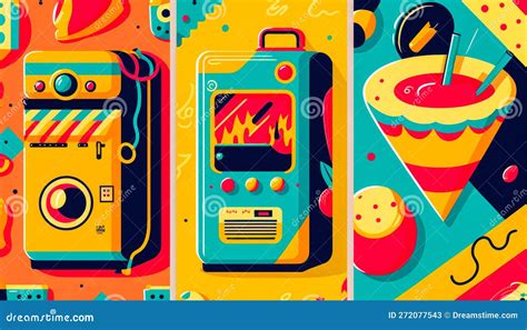 Set Of Colorful Illustrations Depicting Different Types Of Electronic